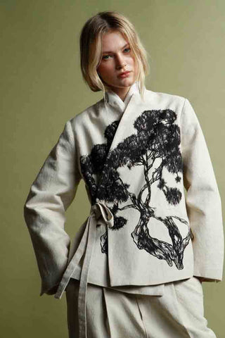 PSophia Whispers of the Ancients Crossed Kimono Jacket with Tree of Time Ivory
