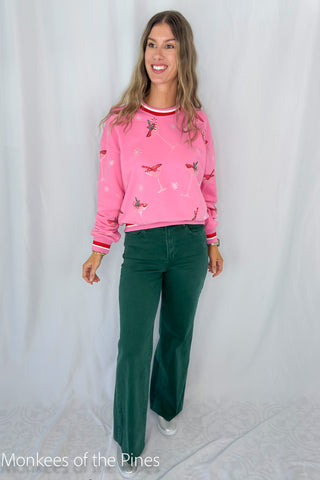 Queen of Sparkles Bright Pink Christmas Cocktail Sweatshirt
