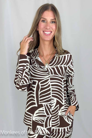 Collared Blouse Brown Ferns