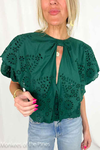 Farm Rio Green Lace Blouse