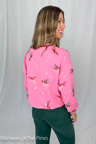Queen of Sparkles Bright Pink Christmas Cocktail Sweatshirt