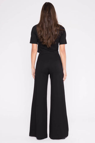 Ponte Knit Wide Leg Pant Cropped Black