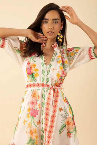 Halebob Belted Dress Ivory Floral Print