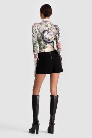 Alice & Olivia Delaina Long Sleeve Turtleneck Top Dreamscape Moon Vanilla