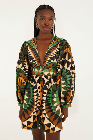 Farm Rio Heart Deco Green Mini Dress