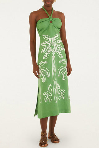 Farm Rio Green Palm Embroidered Midi