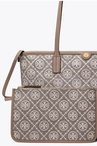 T Monogram Coated Jacquard Small Zip Tote Charcoal