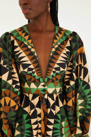 Farm Rio Heart Deco Green Mini Dress