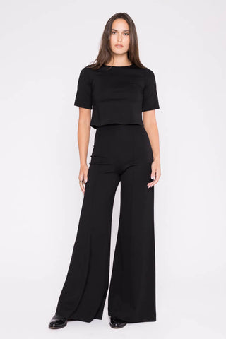Ponte Knit Wide Leg Pant Cropped Black