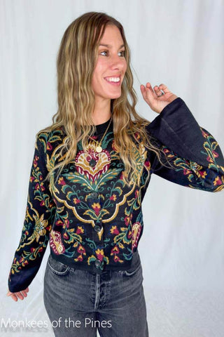 Farm Rio Majestic Hearts Black Knit Cardigan