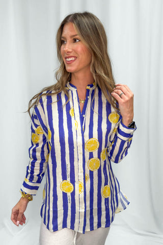Lemon Print Shirt Blue
