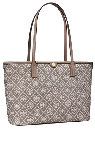 T Monogram Coated Jacquard Small Zip Tote Charcoal