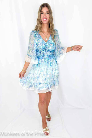 Halebob V Neck Ruffle Dress Blue