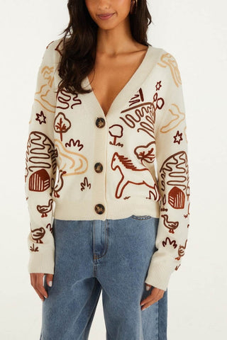 Farm Rio Countryside Cornelli Off-White Knit Cardigan