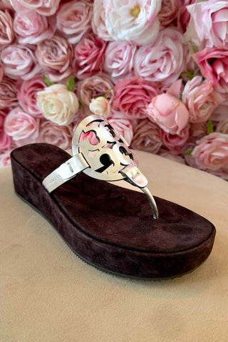 Tory Burch Miller Wedge Silver Cocoa