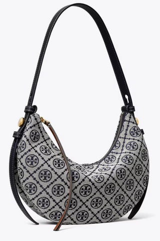 Romy T Monogram Half Moon Bag Tory Navy