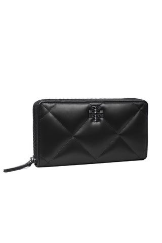 Tory Burch Kira Diamond Quilt Powder Coated Zip Continental Wallet Black