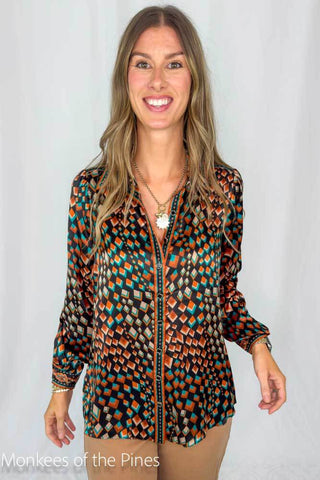 Halebob Button Top Geo Print