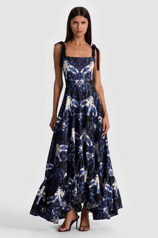 Alice & Olivia Rosalee Tie Strap Bustier Maxi Dress Regal Retreat