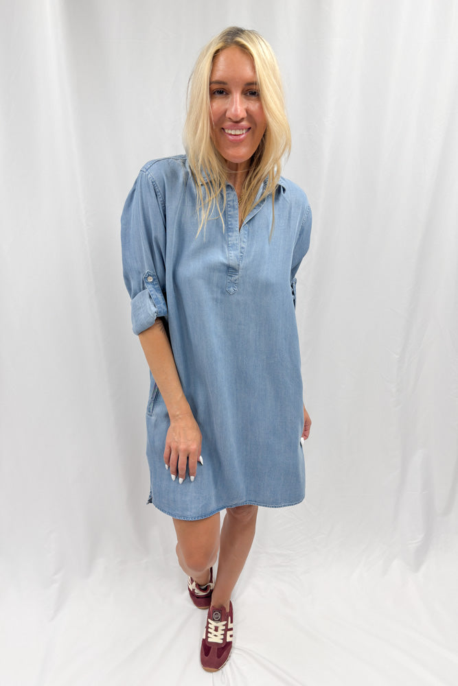 Bella Dahl Long Sleeve A-Line Dress Indigo Harbor Wash