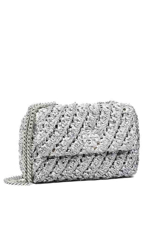 Tory Burch Kira Woven Small Shoulder Bag Silver