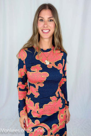 Anna Cate Lynns Blouse Navy/Coral