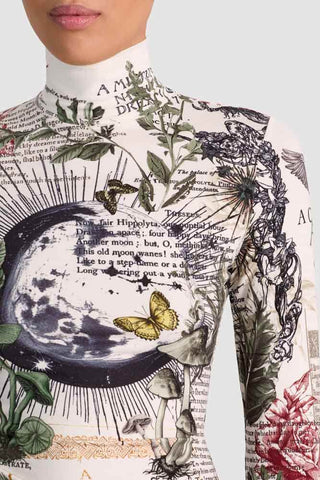 Alice & Olivia Delaina Long Sleeve Turtleneck Top Dreamscape Moon Vanilla