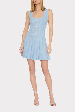 Milly Wave Godet Knit Dress Blue