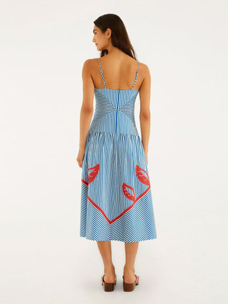 Farm Rio Sky Stripes Blue Sleeveless Midi Dress