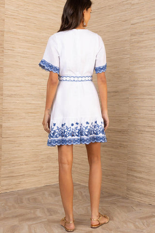 HaleBob Azure Embroidered Linen Dress Blue