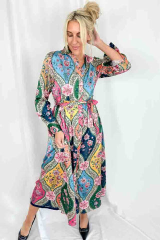 Vilagallo Navy Print Maxi