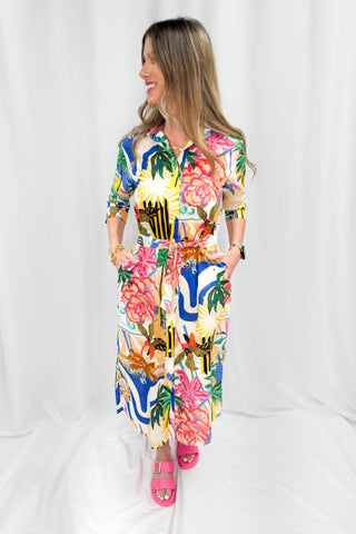 Palm Print Shirt Dress Multi