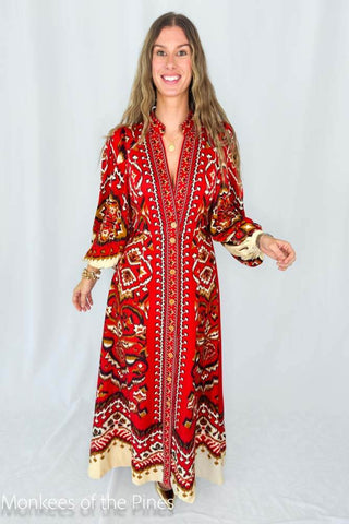 Farm Rio Ainika Pineapple Ikat Cream Maxi Dress