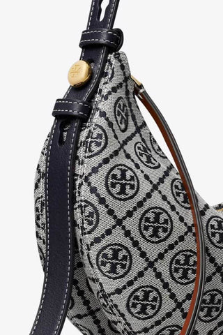 Romy T Monogram Half Moon Bag Tory Navy