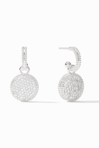 Julie Vos Fleur-de-Lis Hoop Charm Earring Cubic Zirconia Silver