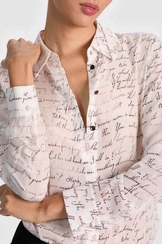Alice & Olivia Willa Placket Top Shakespeare's Letter Vanilla