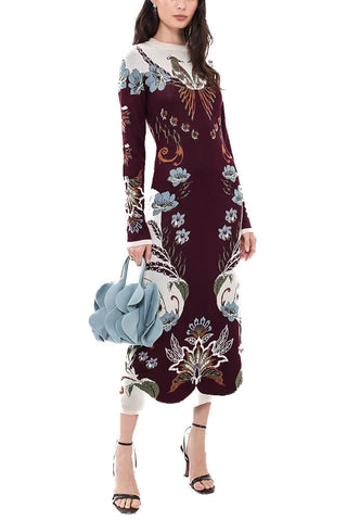 Farm Rio Millena Burgundy Knit Midi Dress