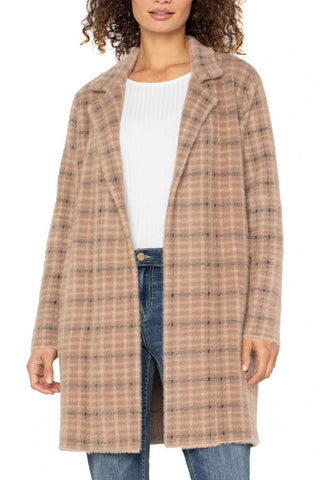 Liverpool Open Coatigan Camel Plaid