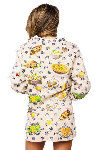 Queen of Sparkles Ivory Flower Print Thanksgiving Meal Button Up Cardigan