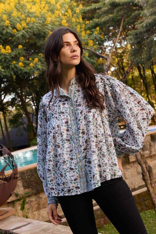 Oliphant Mandarin Pintuck Blouse Cotswold Green