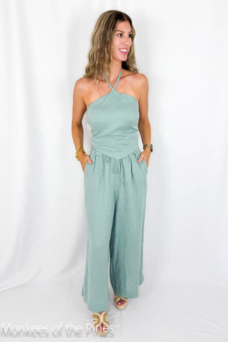 Linen Pant Bleached Aqua