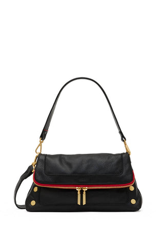 Hammitt Beverly Med Black Brushed Gold Red Zip
