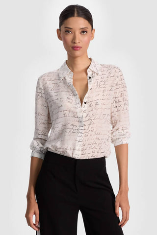 Alice & Olivia Willa Placket Top Shakespeare's Letter Vanilla