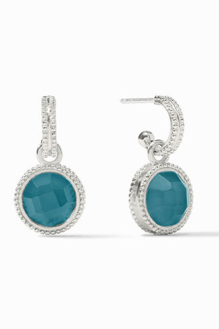 Julie Vos Fleur-de-Lis Hoop Charm Earring Iridescent Montana Blue Silver