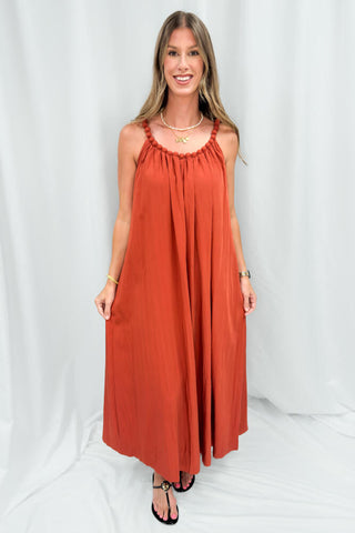 Ball Trim Maxi Dress Rust