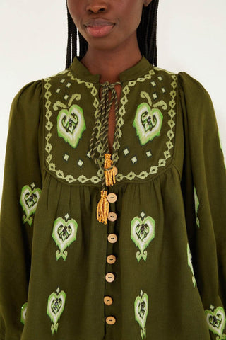 Farm Rio Green Embroidered Blouse