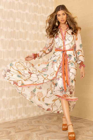 HaleBob Andi Chiffon Long Sleeve Maxi Dress Navy