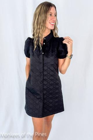Nylon Quilt Dress Black