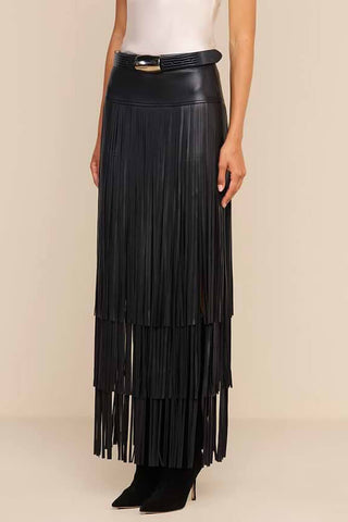 Karoline Maxi Fringe Skirt Black
