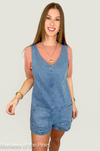 Romper Overalls Washed Denim